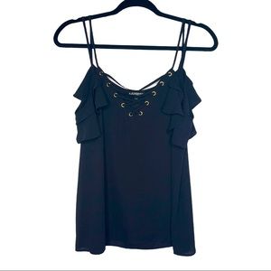 EXPRESS Black Lace-up Cold Shoulder Top M